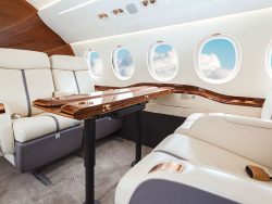 Luxury interior in bright colors of genuine leather in the business jet