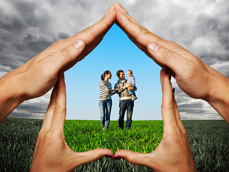 hands protecting young family at the field