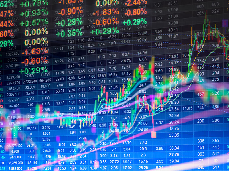 Financial data on a monitor—Stock market data on LED