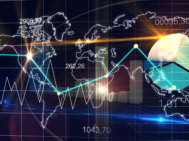 World Map Statistic Data Graph Dark Blue Finance Background 3D