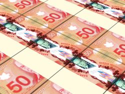 canadian dollar bills stacked background. computer generated 3d photo rendering.