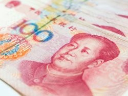 Closeup Chinese yuan banknotes, China's currency.