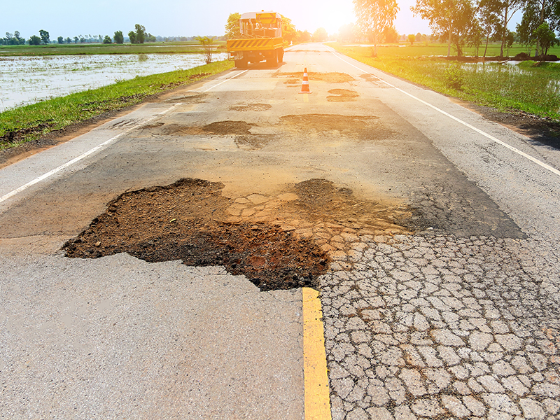 Rural road. the route Transportation damaged.