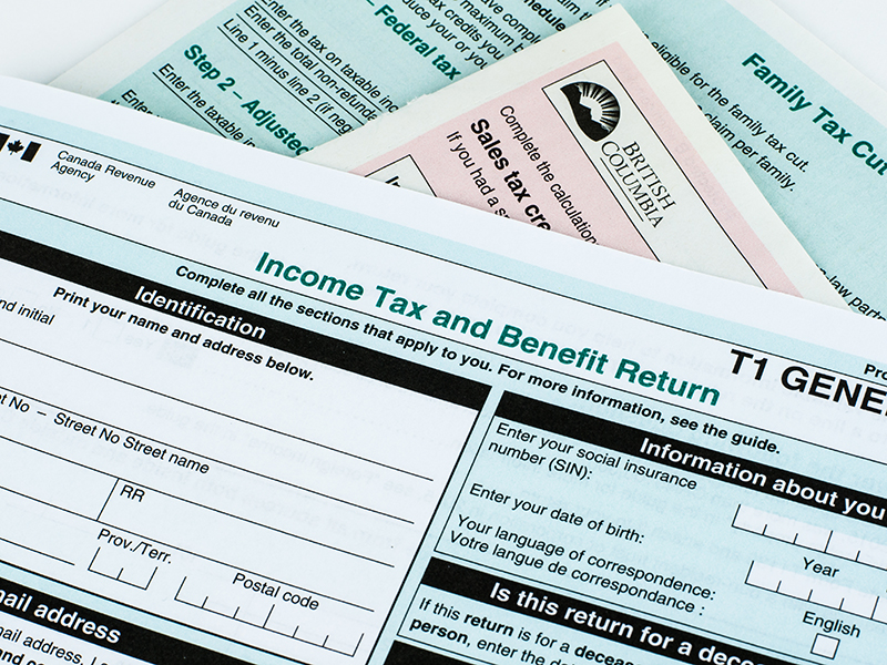 Canadian individual tax form T1 close-up