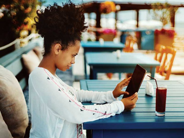 young woman with a tablet