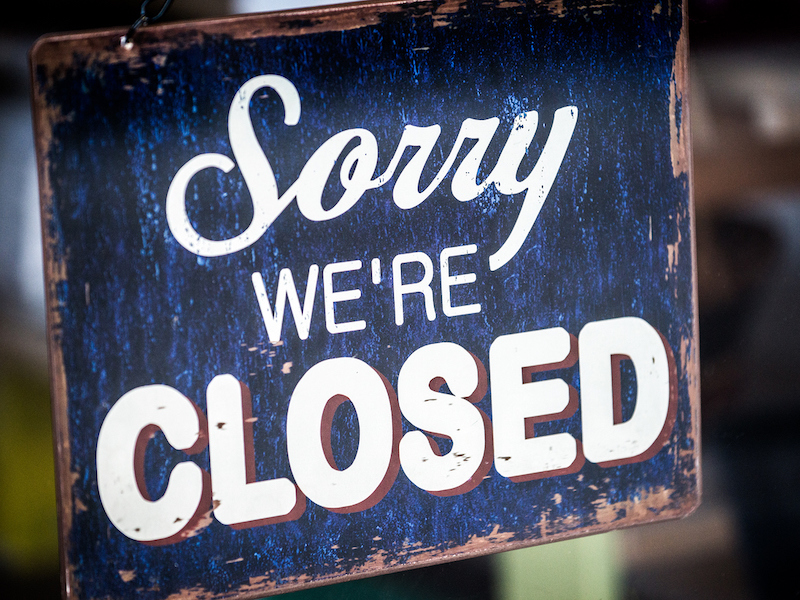 Closed sign on shop window