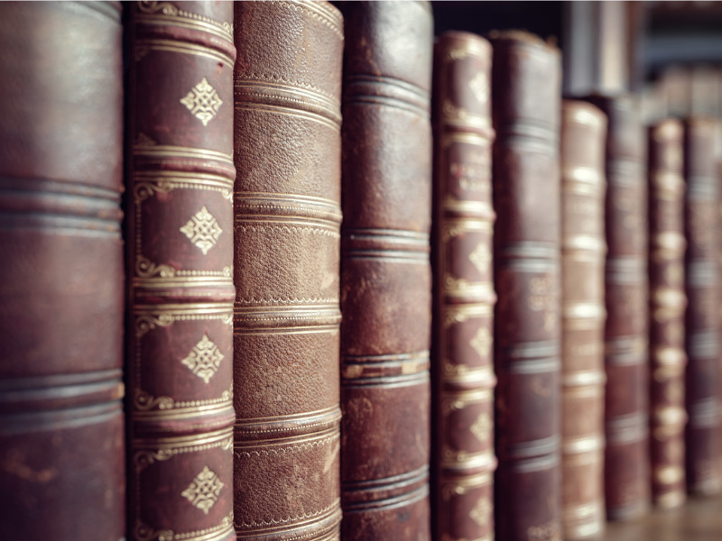 Old vintage books in a row